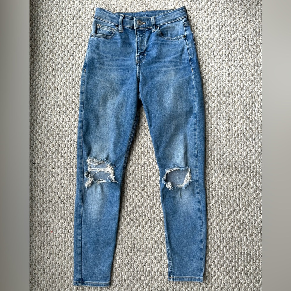 Topshop Jaime Skinny Ripped Blue Jeans Size 25